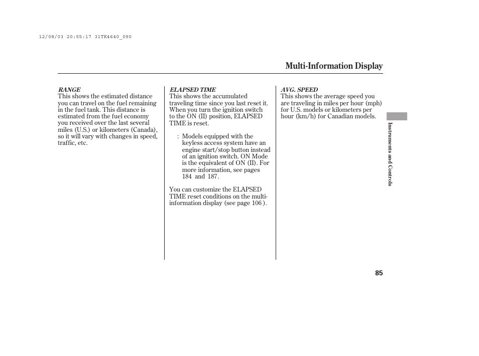 Multi-information display | Acura 2014 TL - Owner's Manual User Manual | Page 91 / 653