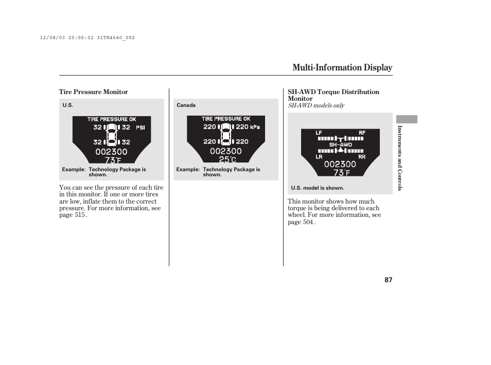 Multi-information display | Acura 2014 TL - Owner's Manual User Manual | Page 93 / 653