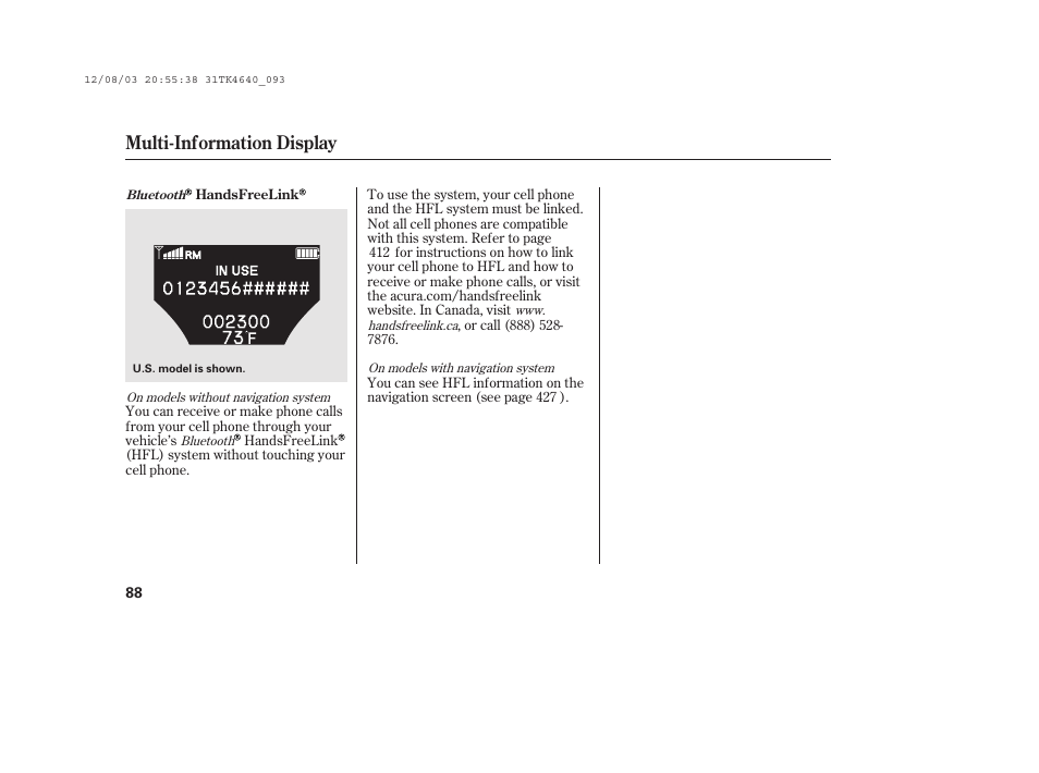 Multi-information display | Acura 2014 TL - Owner's Manual User Manual | Page 94 / 653