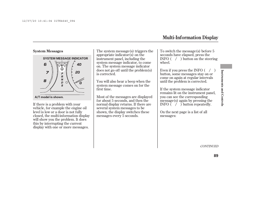 Multi-information display | Acura 2014 TL - Owner's Manual User Manual | Page 95 / 653