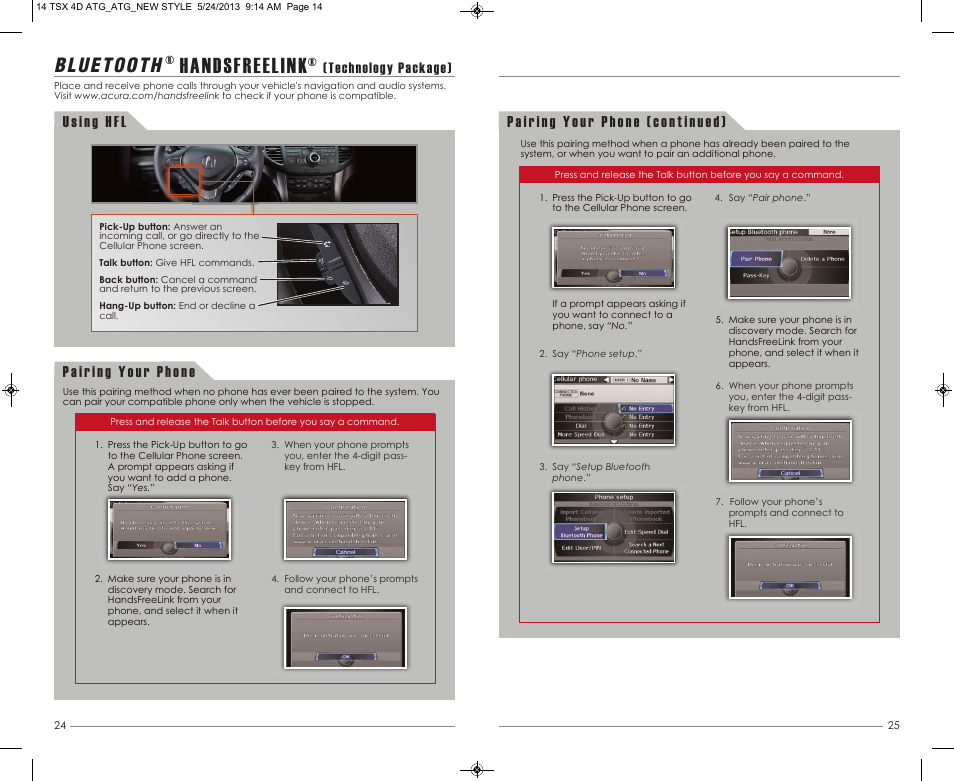 Handsfreelink, Technology package) | Acura 2014 TSX - Advanced Technology Guide User Manual | Page 14 / 18