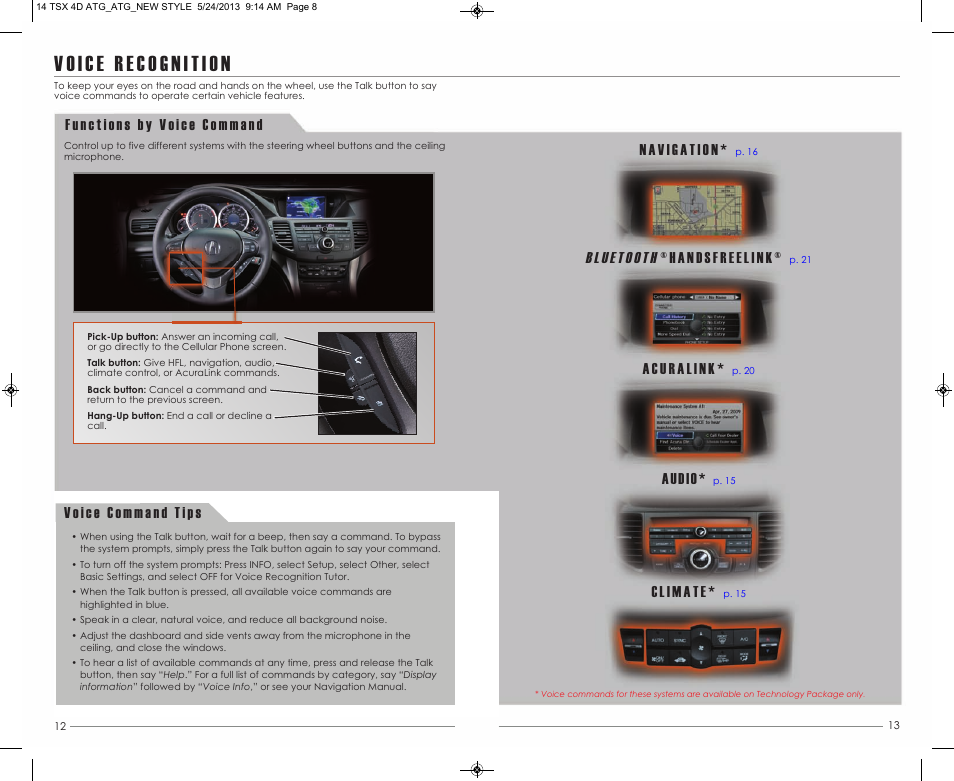 P. 12, Audio | Acura 2014 TSX - Advanced Technology Guide User Manual | Page 8 / 18