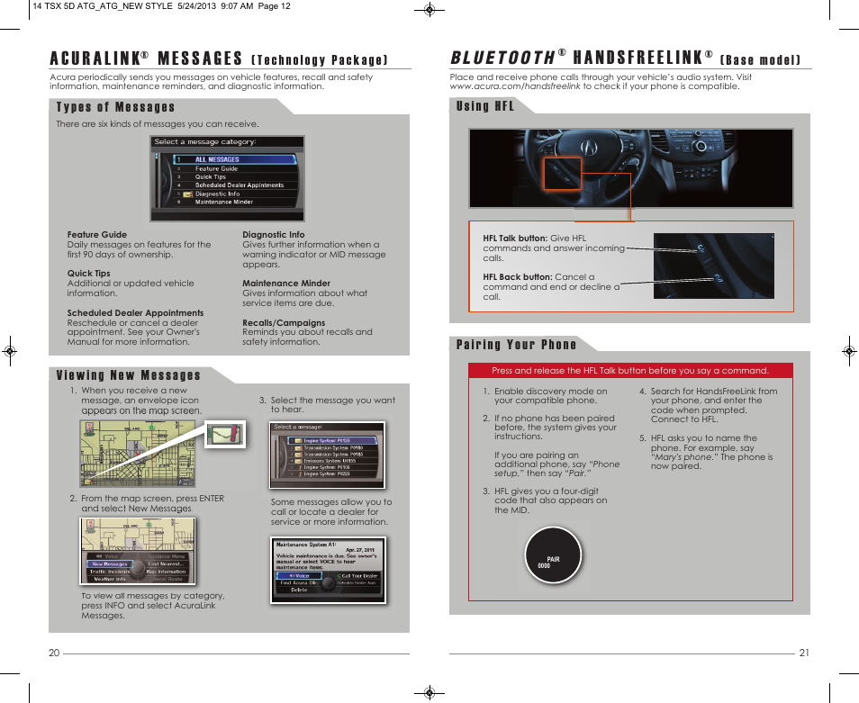 P. 21, P. 20, Handsfre el ink | Acura 2014 TSX Sport Wagon - Advanced Technology Guide User Manual | Page 12 / 19