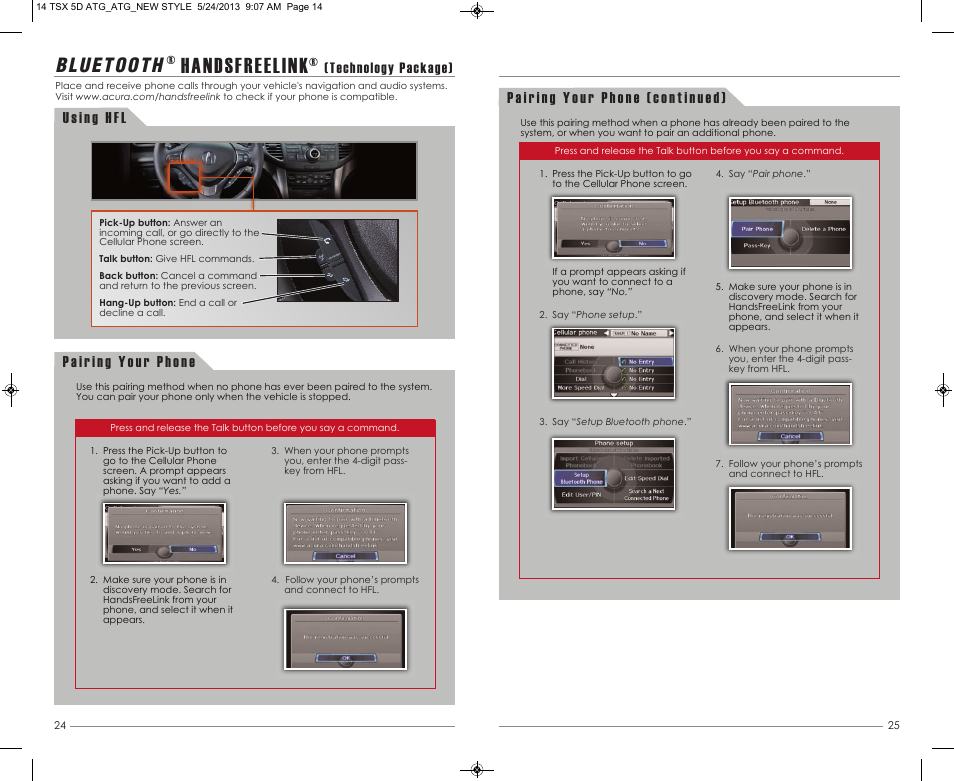 Handsfreelink, Technology package) | Acura 2014 TSX Sport Wagon - Advanced Technology Guide User Manual | Page 14 / 19