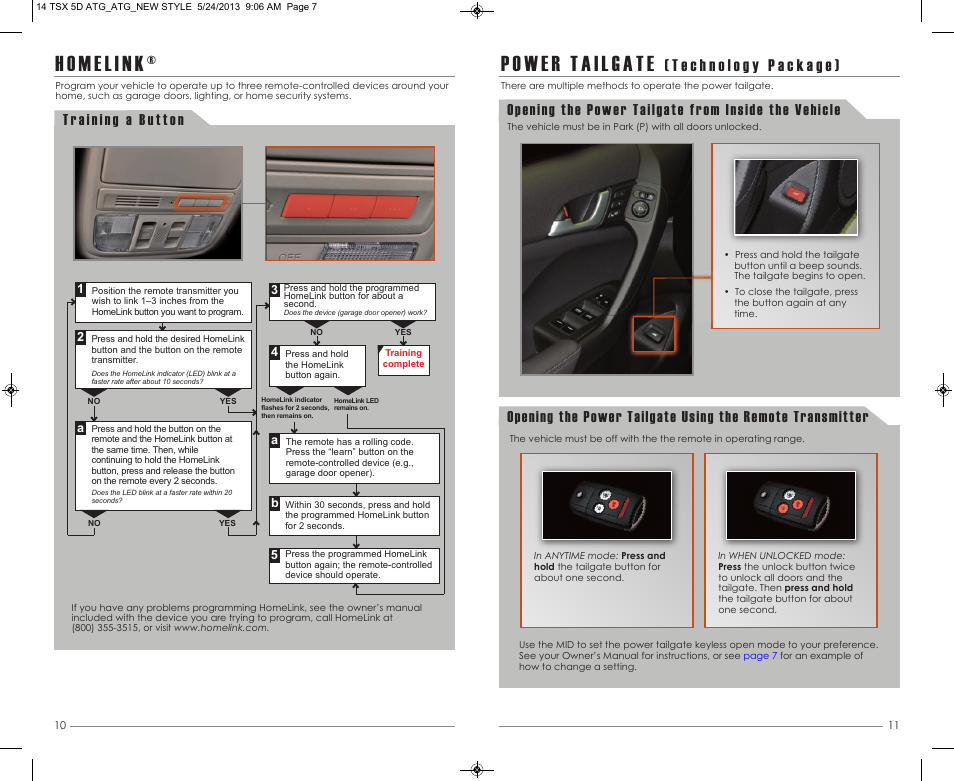 Opening the power tailgate from inside the vehicle | Acura 2014 TSX Sport Wagon - Advanced Technology Guide User Manual | Page 7 / 19