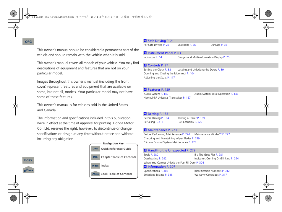 Acura 2014 TSX - Owner's Manual User Manual | 329 pages