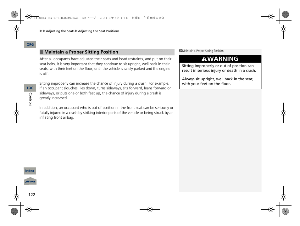 Warning | Acura 2014 TSX - Owner's Manual User Manual | Page 123 / 329