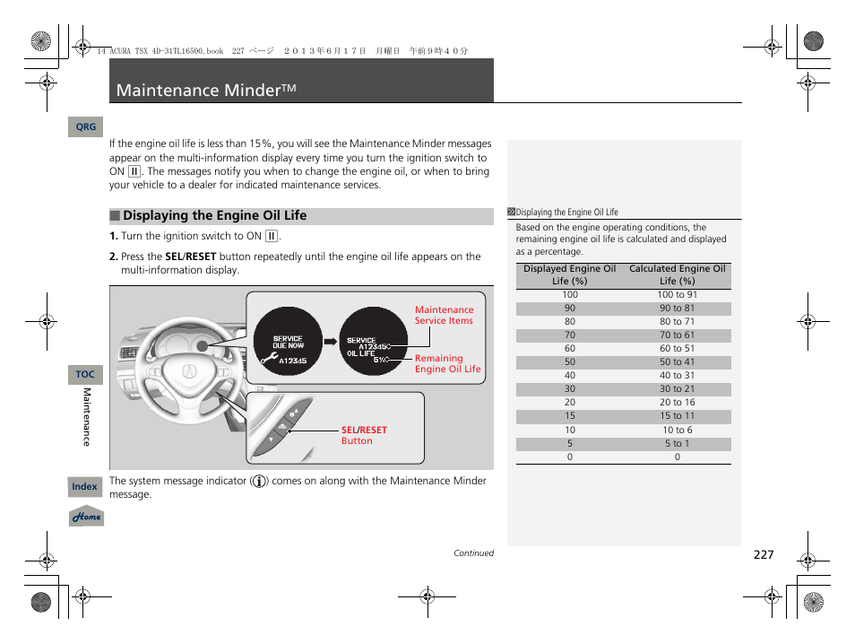 Maintenance mindertm, P. 227, 2 maintenance minder | Maintenance minder | Acura 2014 TSX - Owner's Manual User Manual | Page 228 / 329