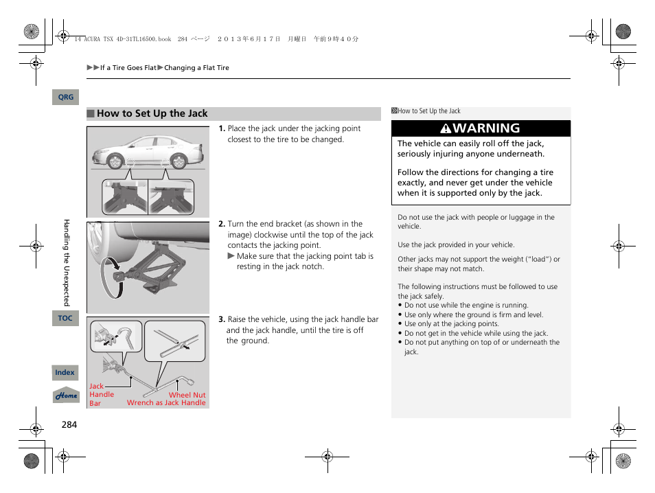 Warning | Acura 2014 TSX - Owner's Manual User Manual | Page 285 / 329