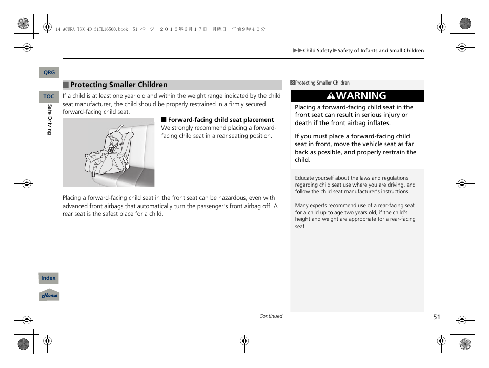 Warning | Acura 2014 TSX - Owner's Manual User Manual | Page 52 / 329