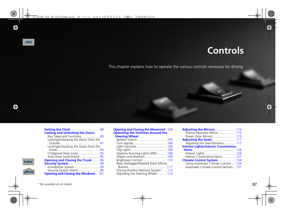 Controls, 2 controls p. 87, P. 87 | P 87) | Acura 2014 TSX - Owner's Manual User Manual | Page 88 / 329