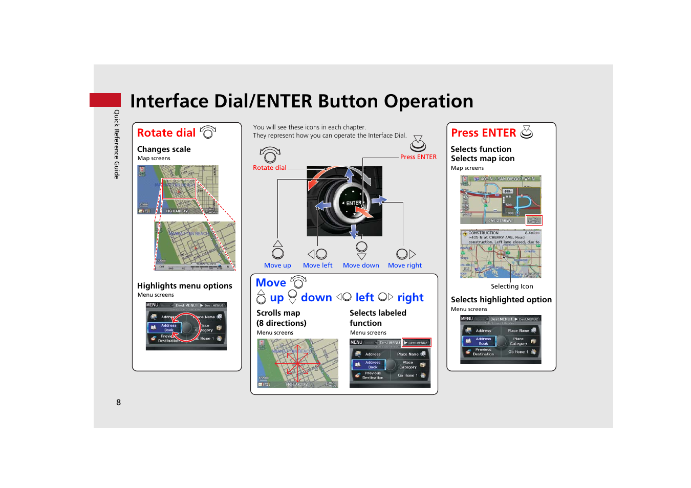 Interface dial/enter button operation | Acura 2014 TSX - Navigation Manual User Manual | Page 10 / 253