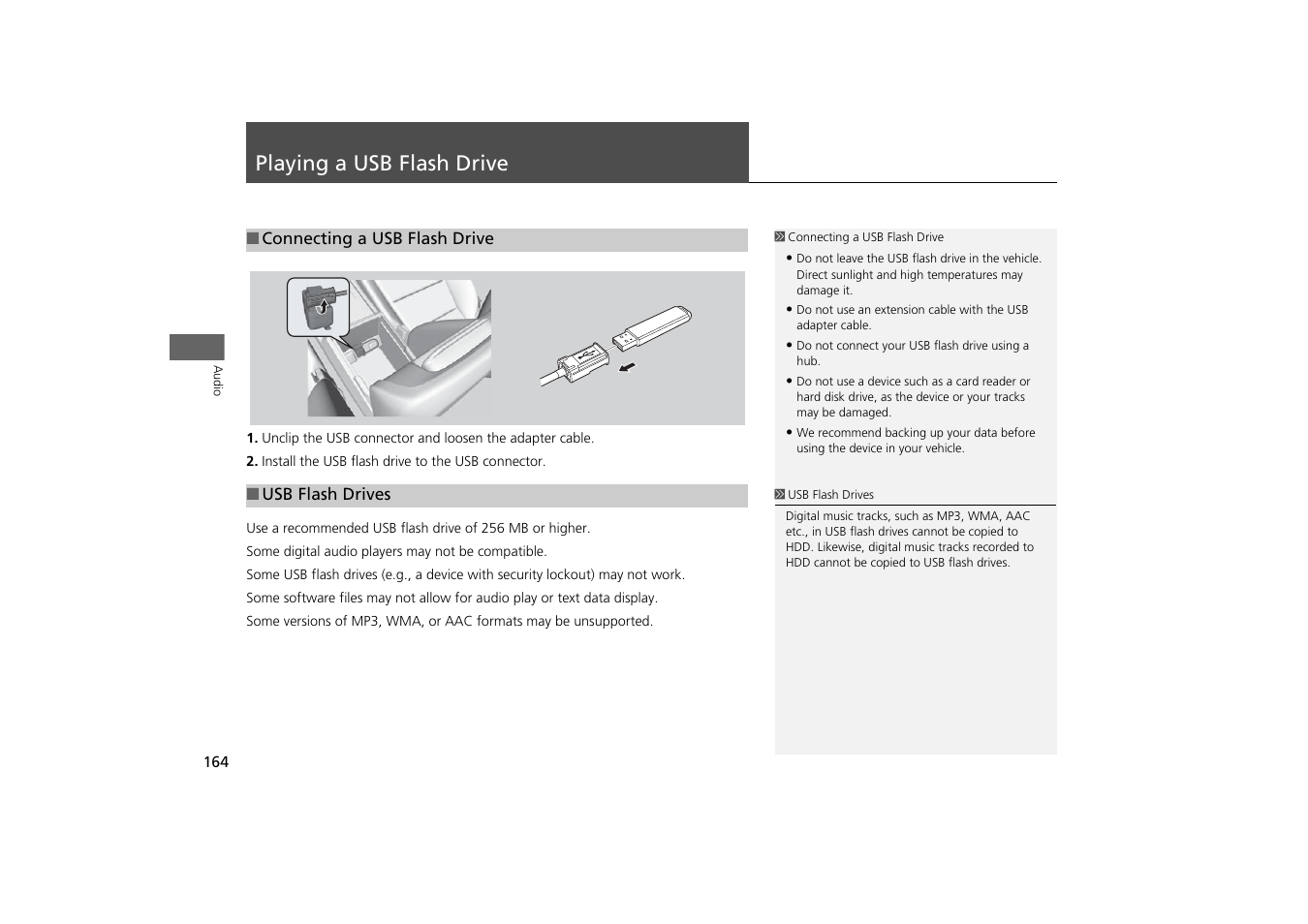 Playing a usb flash drive 164, P164), Playing a usb flash drive | Acura 2014 TSX - Navigation Manual User Manual | Page 166 / 253