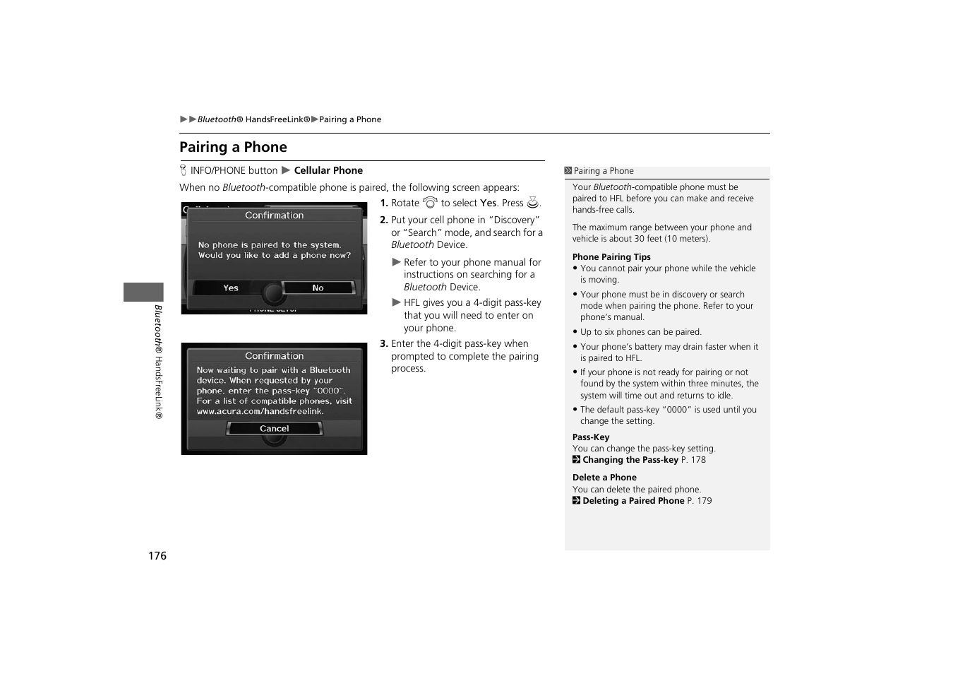 Pairing a phone 176, 2 pairing a phone, P. 176 | Pairing a phone, Features | Acura 2014 TSX - Navigation Manual User Manual | Page 178 / 253