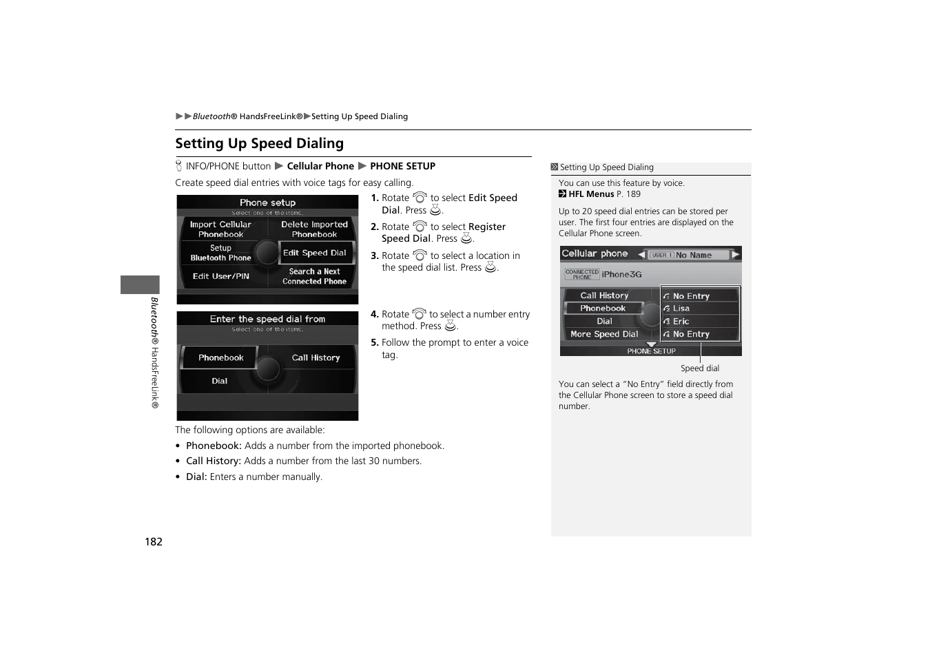 Setting up speed dialing 182, Setting up speed dialing, 2 setting up speed dialing | P. 182 | Acura 2014 TSX - Navigation Manual User Manual | Page 184 / 253