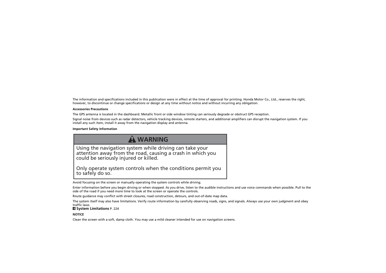 Warning | Acura 2014 TSX - Navigation Manual User Manual | Page 2 / 253