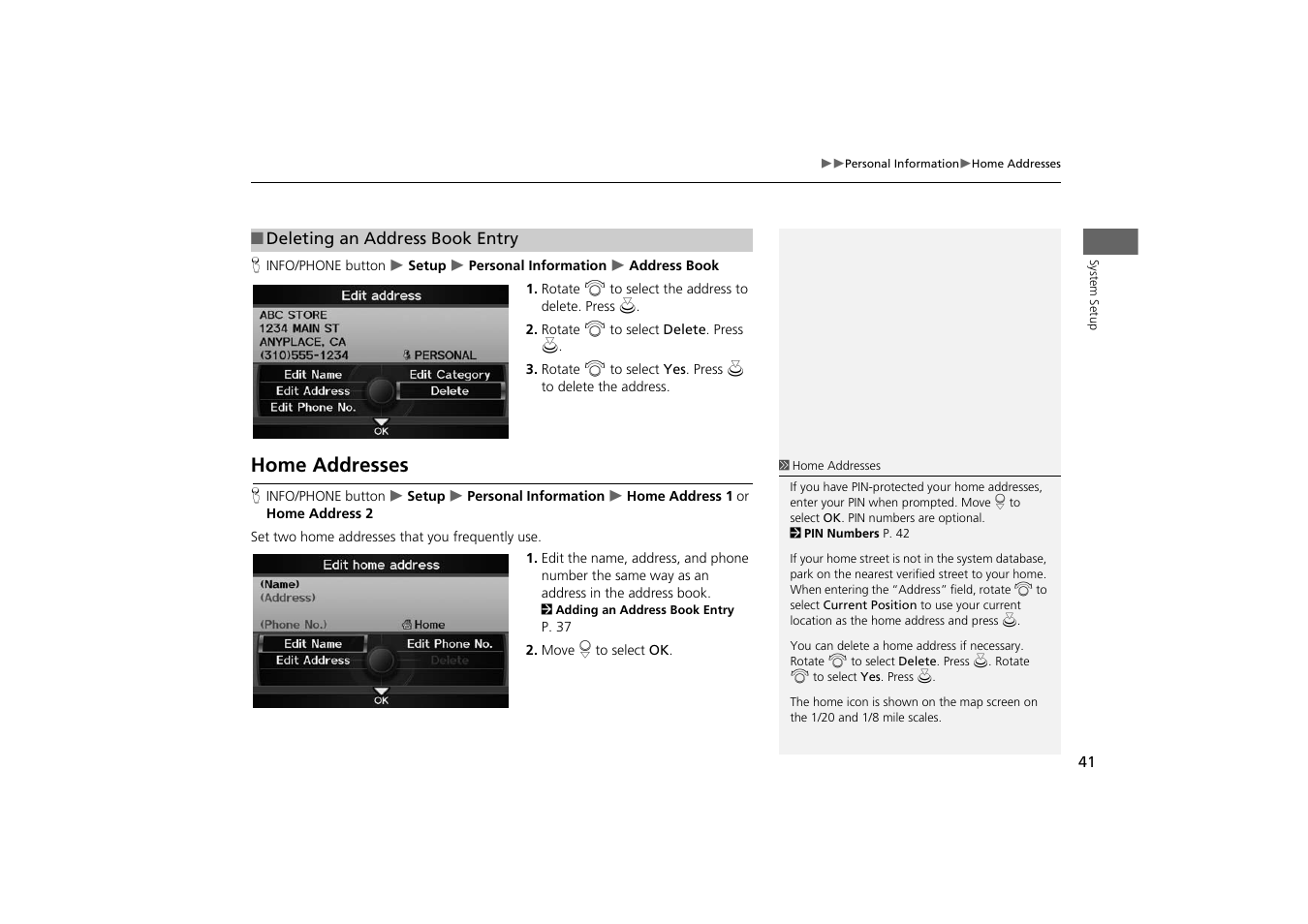 P41), Home addresses, 2 home addresses | P. 41, Dress | Acura 2014 TSX - Navigation Manual User Manual | Page 43 / 253