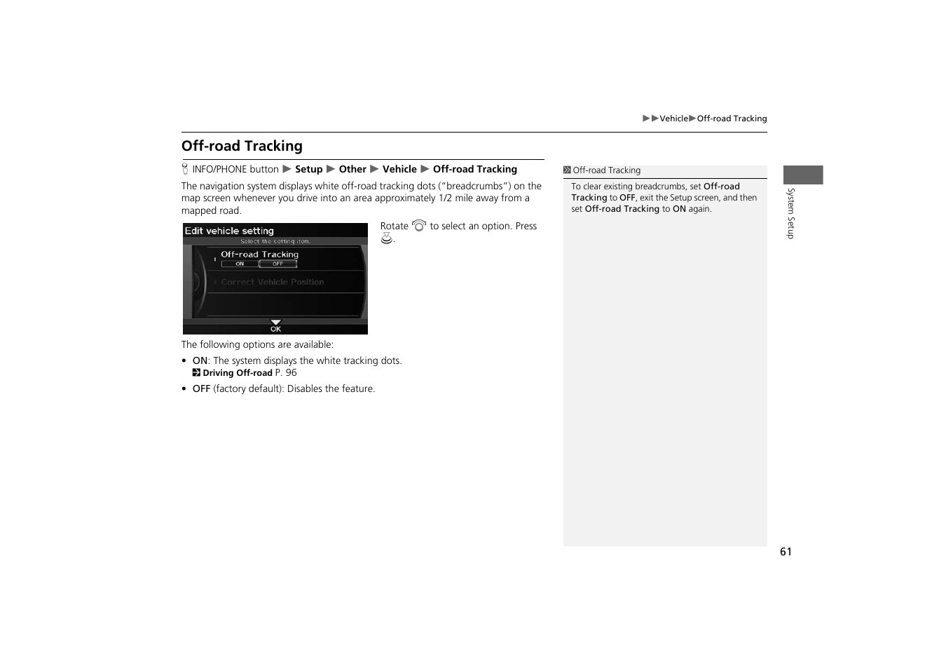 Off-road tracking, 2 off-road tracking, P. 61 | Acura 2014 TSX - Navigation Manual User Manual | Page 63 / 253