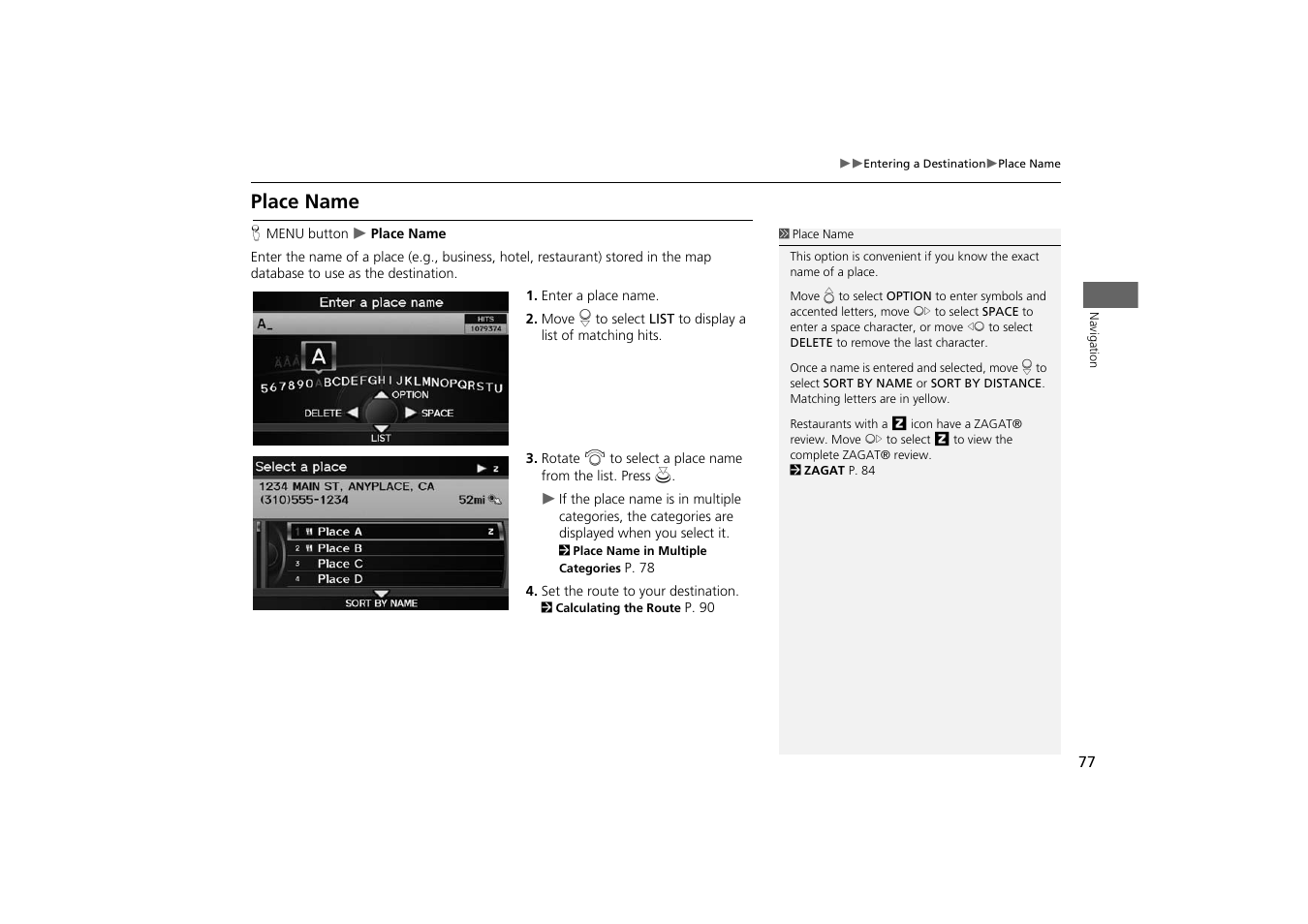 Ndmark, 2 place name, P. 77 | Place name | Acura 2014 TSX - Navigation Manual User Manual | Page 79 / 253