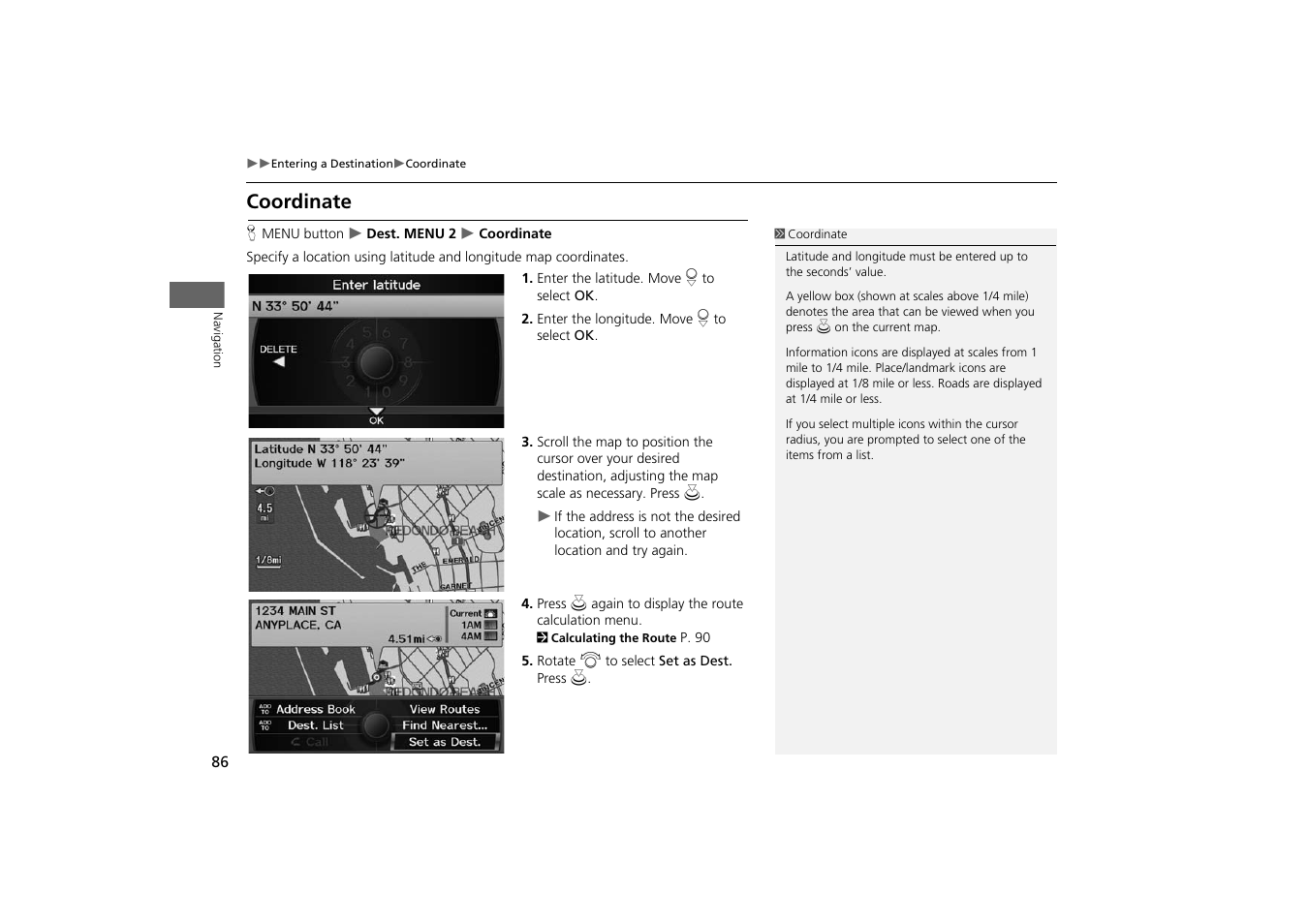 Coordinate, 2 coordinate, P. 86 | Acura 2014 TSX - Navigation Manual User Manual | Page 88 / 253