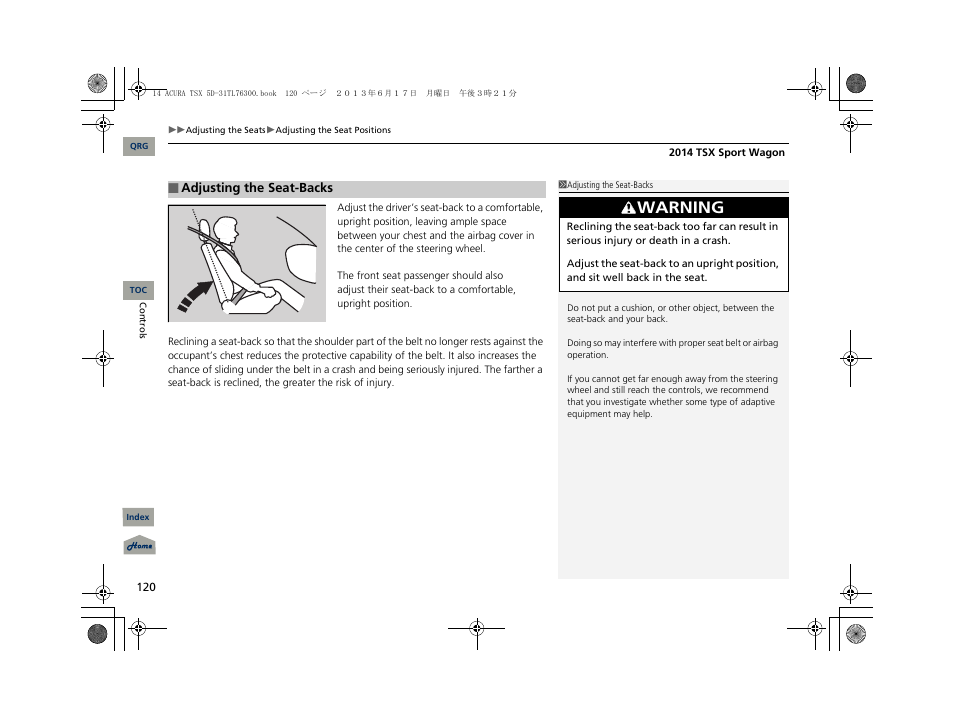 Warning | Acura 2014 TSX Sport Wagon - Owner's Manual User Manual | Page 121 / 331