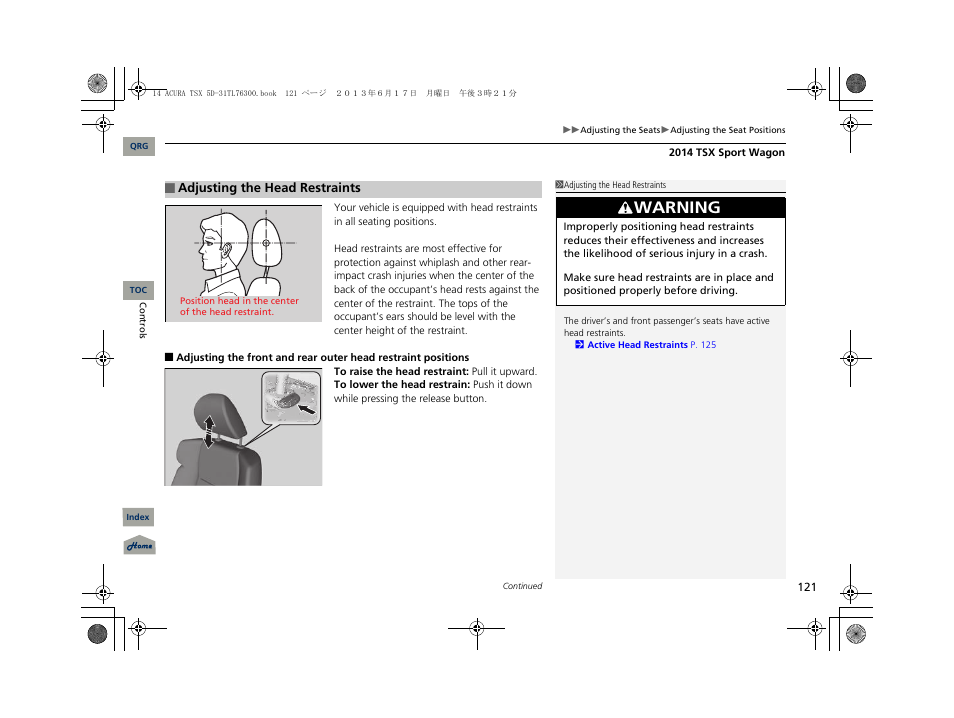 Warning | Acura 2014 TSX Sport Wagon - Owner's Manual User Manual | Page 122 / 331