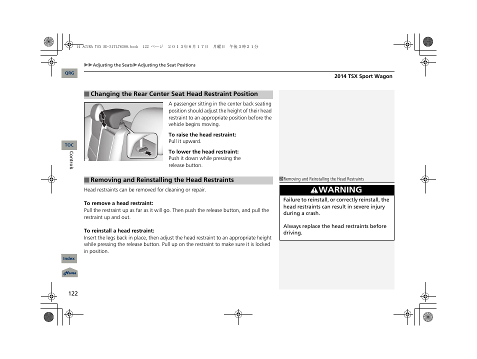 Warning | Acura 2014 TSX Sport Wagon - Owner's Manual User Manual | Page 123 / 331