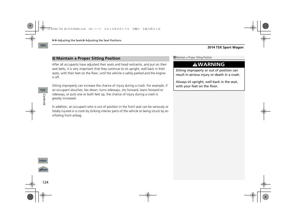 Warning | Acura 2014 TSX Sport Wagon - Owner's Manual User Manual | Page 125 / 331