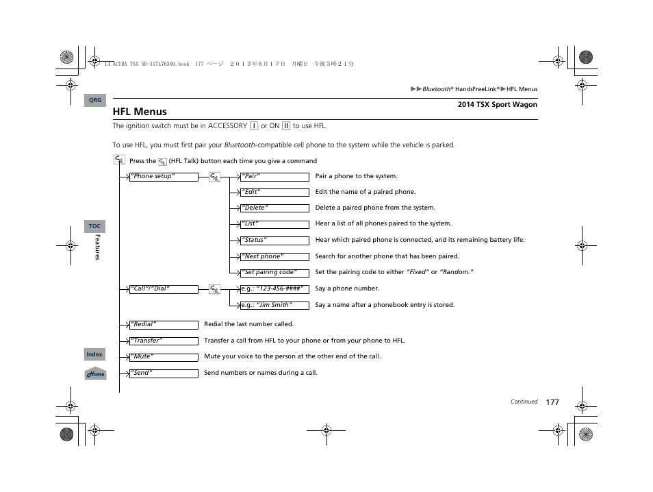 Hfl menus | Acura 2014 TSX Sport Wagon - Owner's Manual User Manual | Page 178 / 331