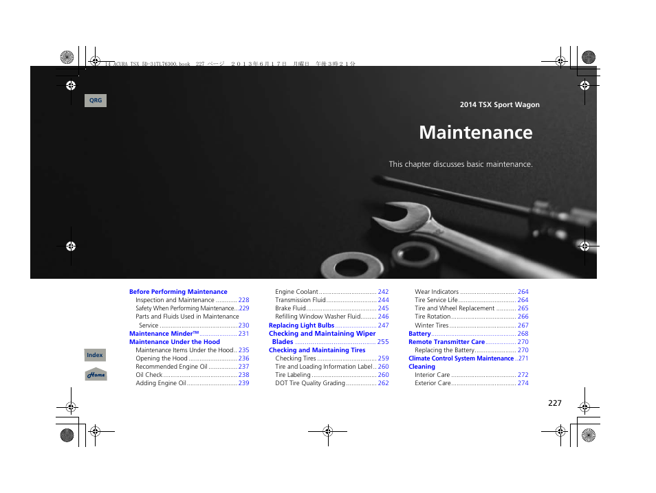 Maintenance | Acura 2014 TSX Sport Wagon - Owner's Manual User Manual | Page 228 / 331