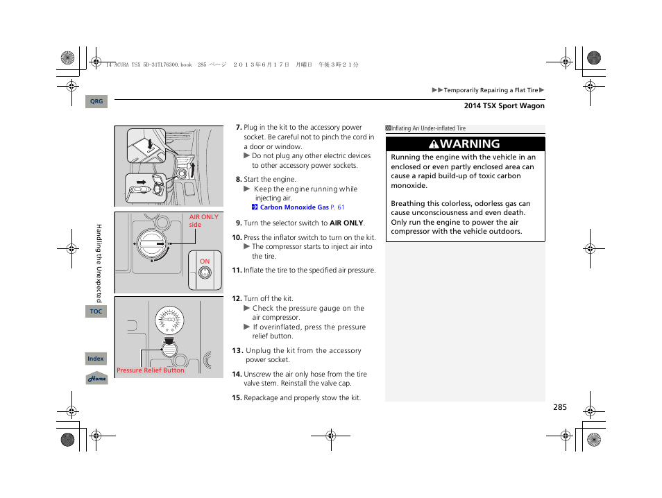 Warning | Acura 2014 TSX Sport Wagon - Owner's Manual User Manual | Page 286 / 331