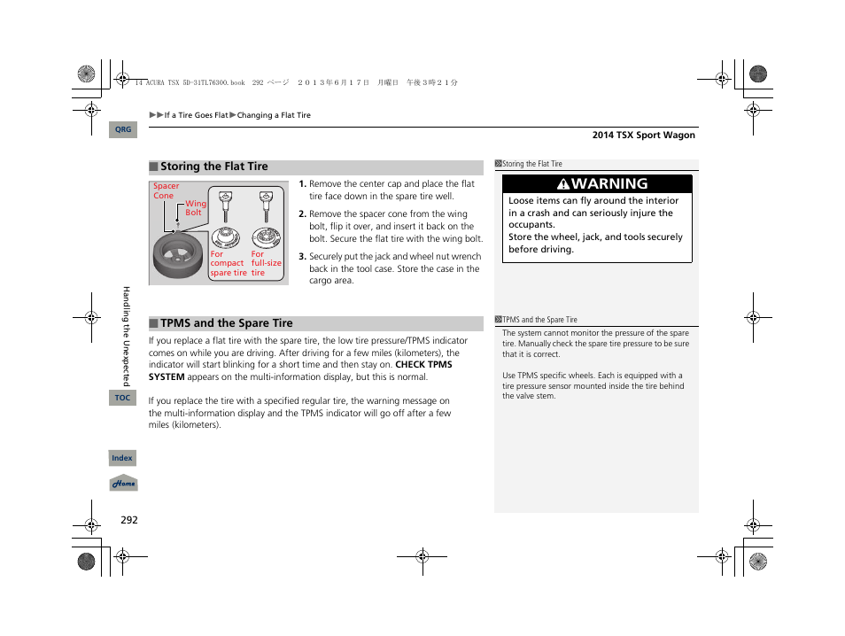 Warning | Acura 2014 TSX Sport Wagon - Owner's Manual User Manual | Page 293 / 331