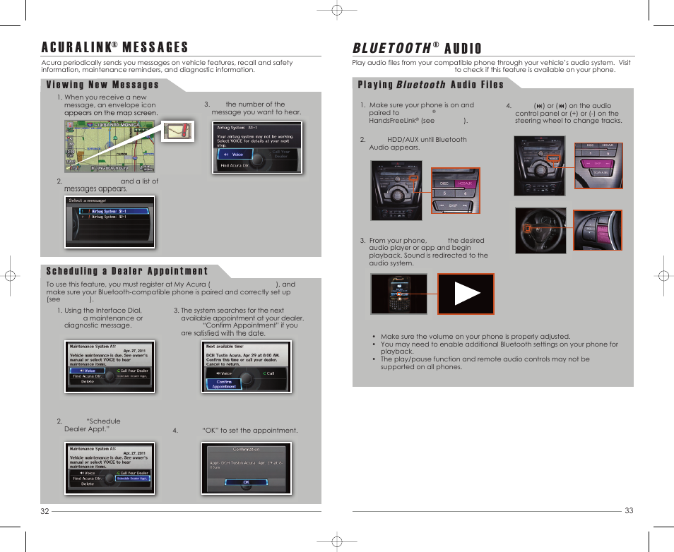 P. 33, P. 32, Aud io | Acura 2013 ILX Hybrid - Advanced Technology Guide (Tech) User Manual | Page 18 / 22