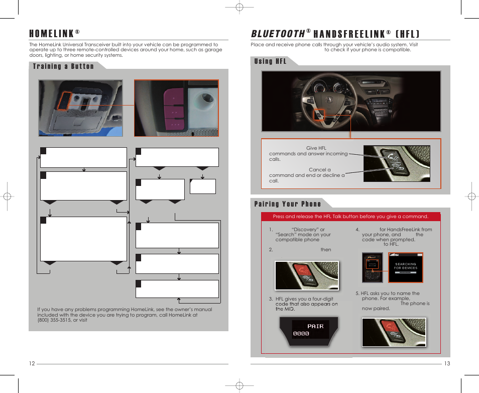 P.13, P. 12, Hands fre e l ink ® (hf l) | Acura 2013 MDX - Advanced Technology Guide (Base) User Manual | Page 8 / 10