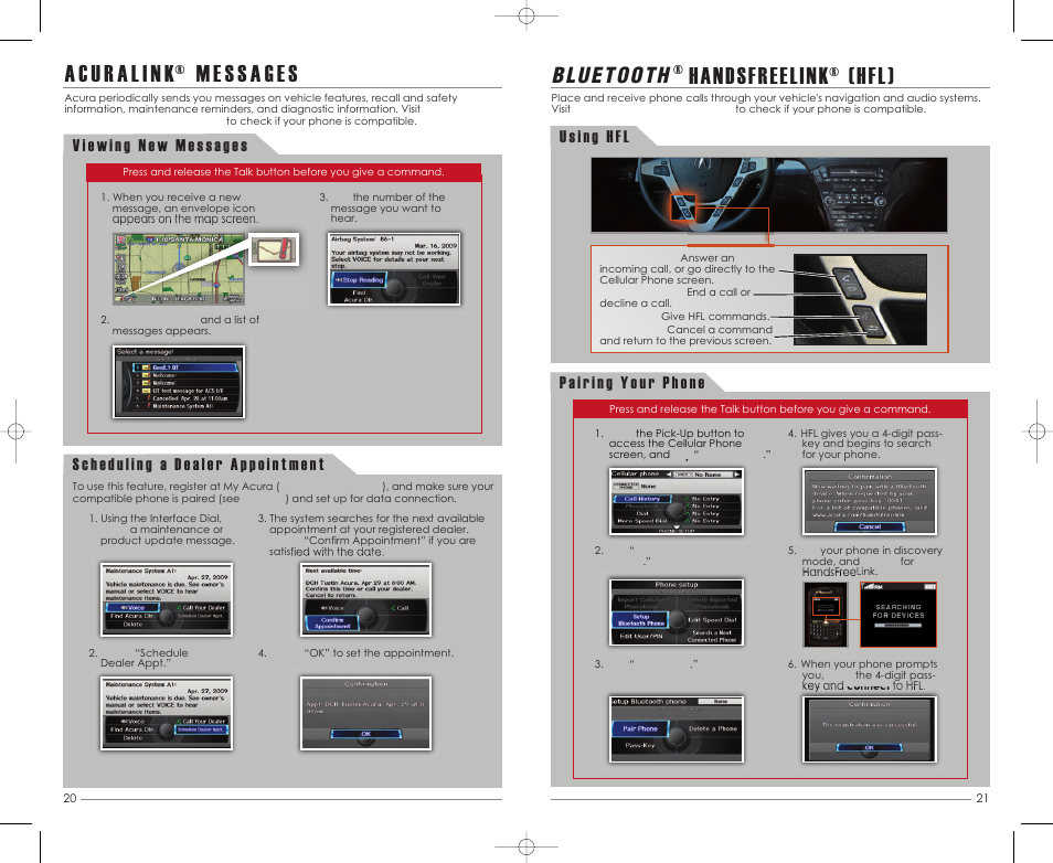 P. 21, P. 20, Handsfreelink® (hfl) | Acura 2013 MDX - Advanced Technology Guide (Tech) User Manual | Page 12 / 20