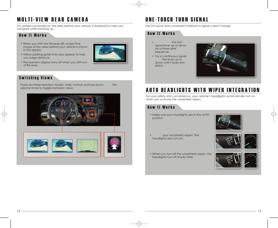 One-touch turn signal, Auto headlights with wiper integration | Acura 2013 RDX - Advanced Technology Guide (Base) User Manual | Page 8 / 15