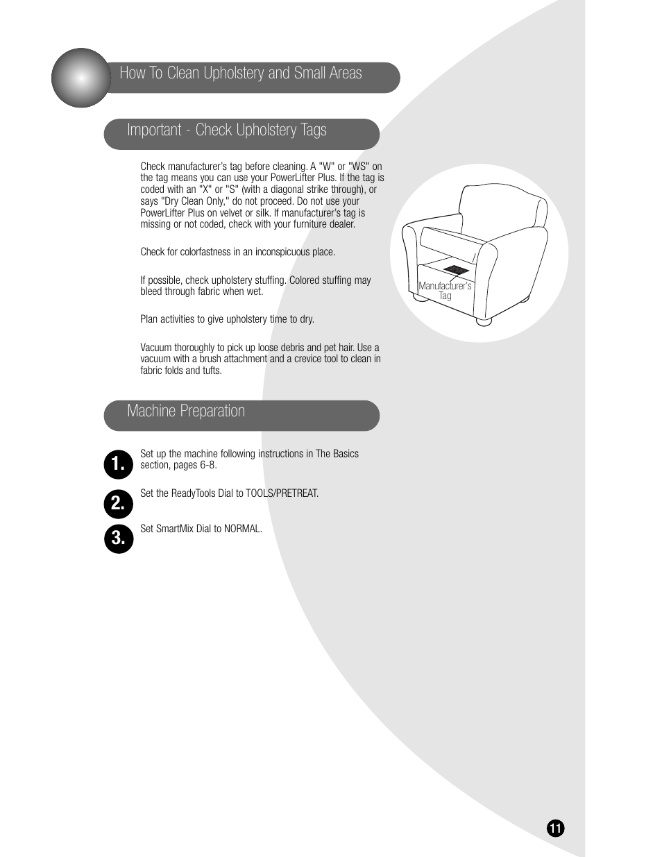 How to clean upholstery and small areas | Bissell 1620 User Manual | Page 11 / 20