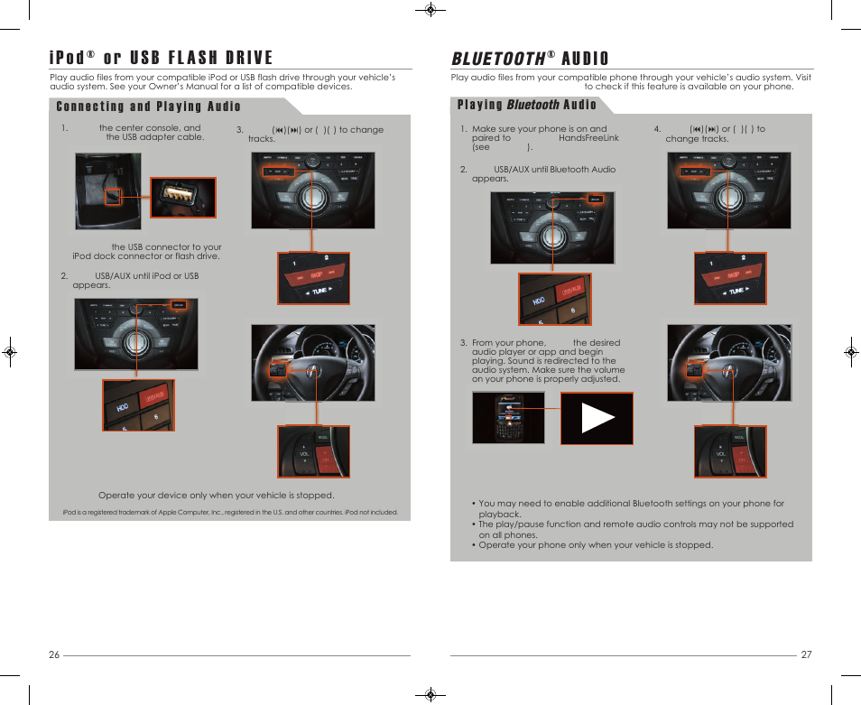 P. 26, Au d i o, Bluetooth | Acura 2013 ZDX - Advanced Technology Guide User Manual | Page 15 / 20