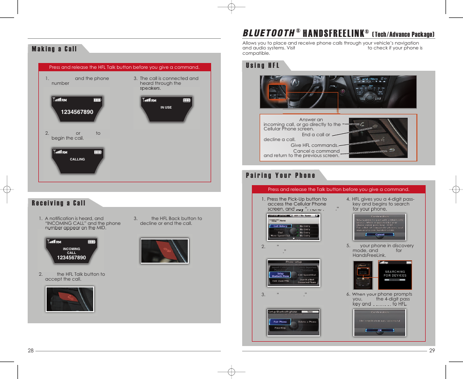 Handsfreelink, Tech/advance package) | Acura 2012 ZDX - Technology Reference Guide User Manual | Page 16 / 23