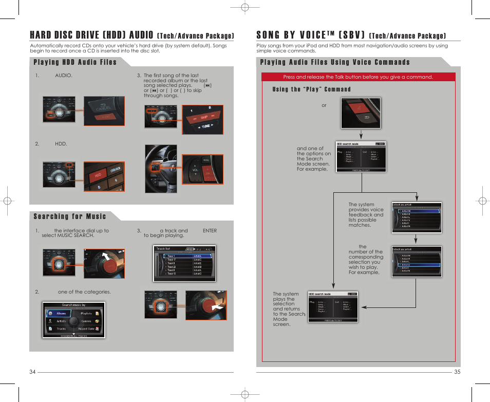 Hard disc drive (hdd) audio, S b v ), Tech/advance package) | Acura 2012 ZDX - Technology Reference Guide User Manual | Page 19 / 23