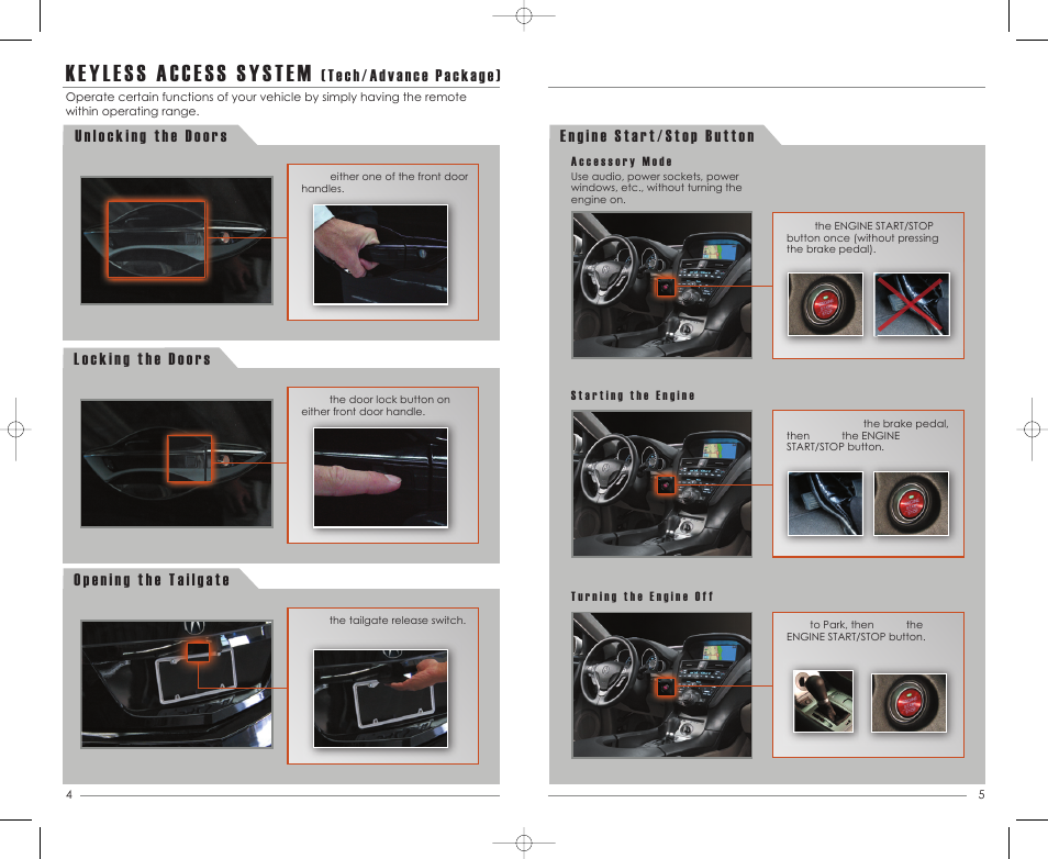 Keyless access system, Tech/advance package) | Acura 2012 ZDX - Technology Reference Guide User Manual | Page 4 / 23