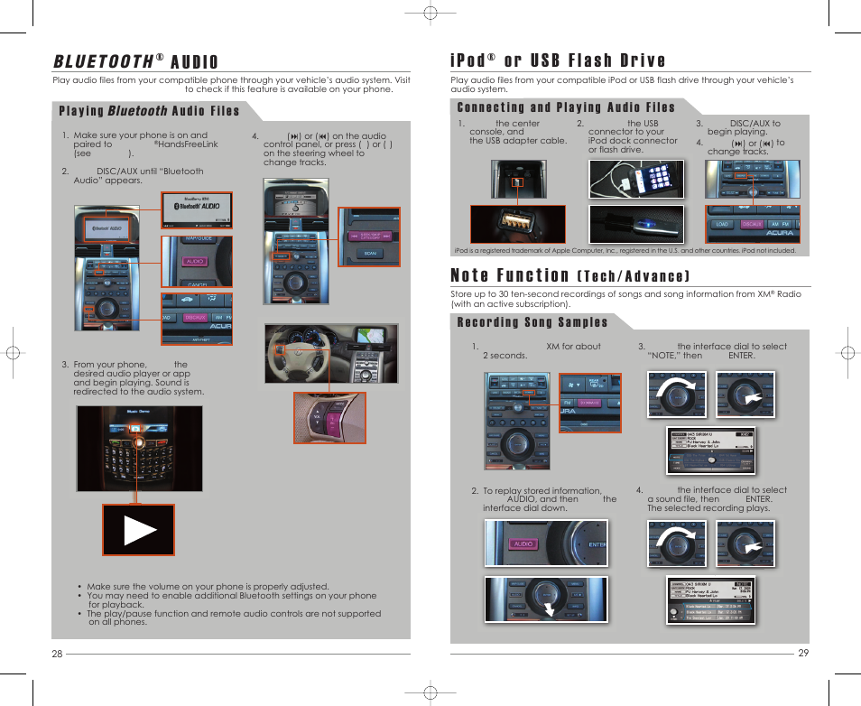 P. 28, Au d io, Bluetooth | Acura 2012 RL - Advanced Technology Guide User Manual | Page 16 / 19
