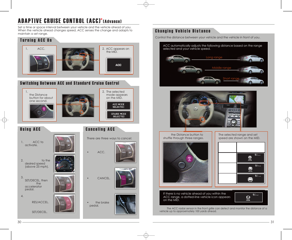 P. 30, Adaptive cruise control (acc), Advance) | Acura 2012 RL - Advanced Technology Guide User Manual | Page 17 / 19