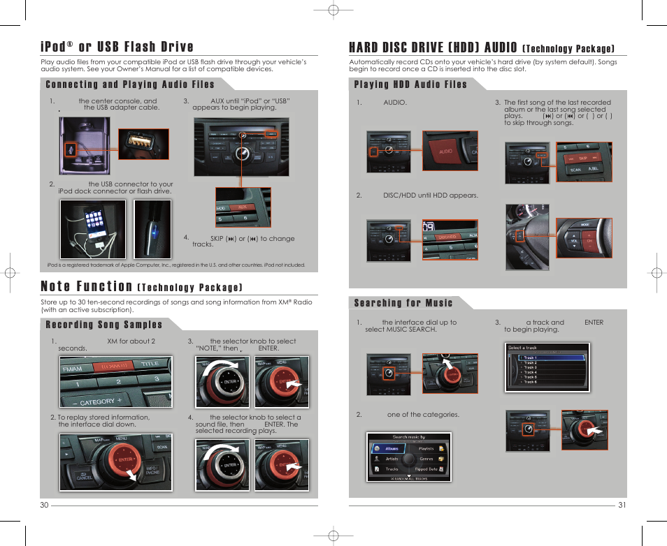 Hard disc drive (hdd) audio, Ipod® or usb flash drive, Technology package) | Acura 2012 TSX - Advanced Technology Guide User Manual | Page 17 / 20