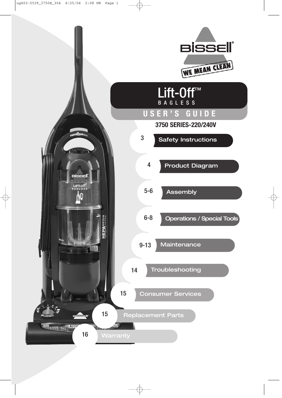 Bissell 3750 SERIES-220/240V EN User Manual | 16 pages
