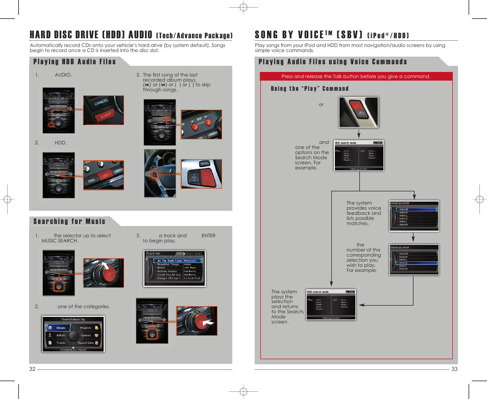 Hard disc drive (hdd) audio, S b v ), Tech/advance package) | Acura 2011 MDX - Advanced Technology Guide User Manual | Page 18 / 22