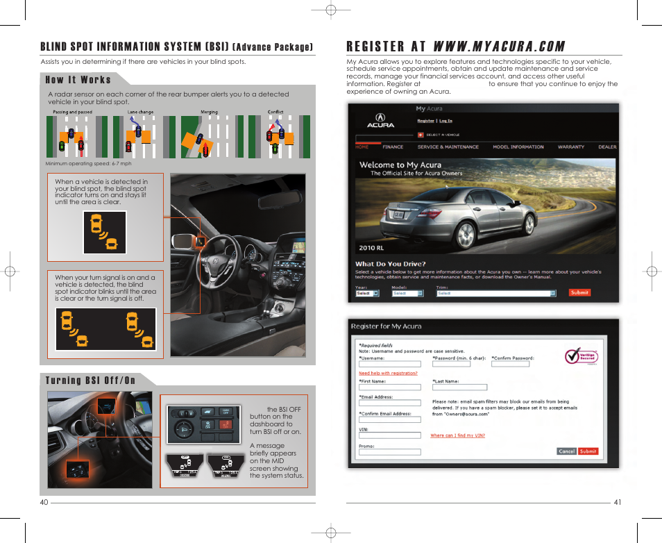 Blind spot information system (bsi), Advance package) | Acura 2011 ZDX - Advanced Technology Guide User Manual | Page 22 / 23