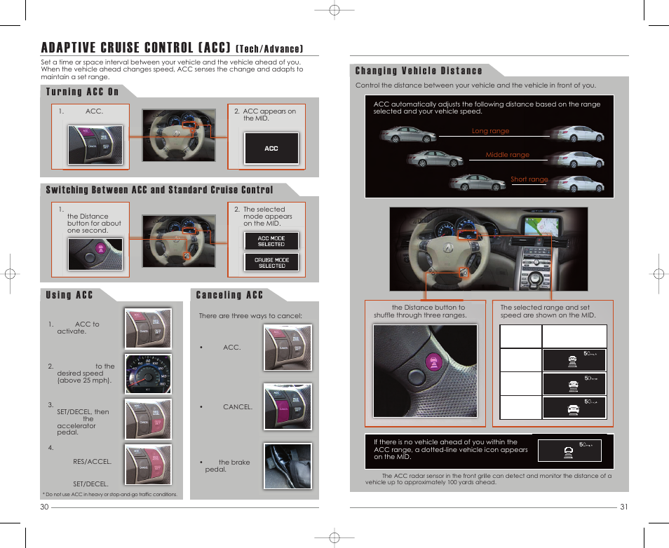 Adaptive cruise control (acc), Tech/advance) | Acura 2011 RL - Advanced Technology Guide User Manual | Page 17 / 19