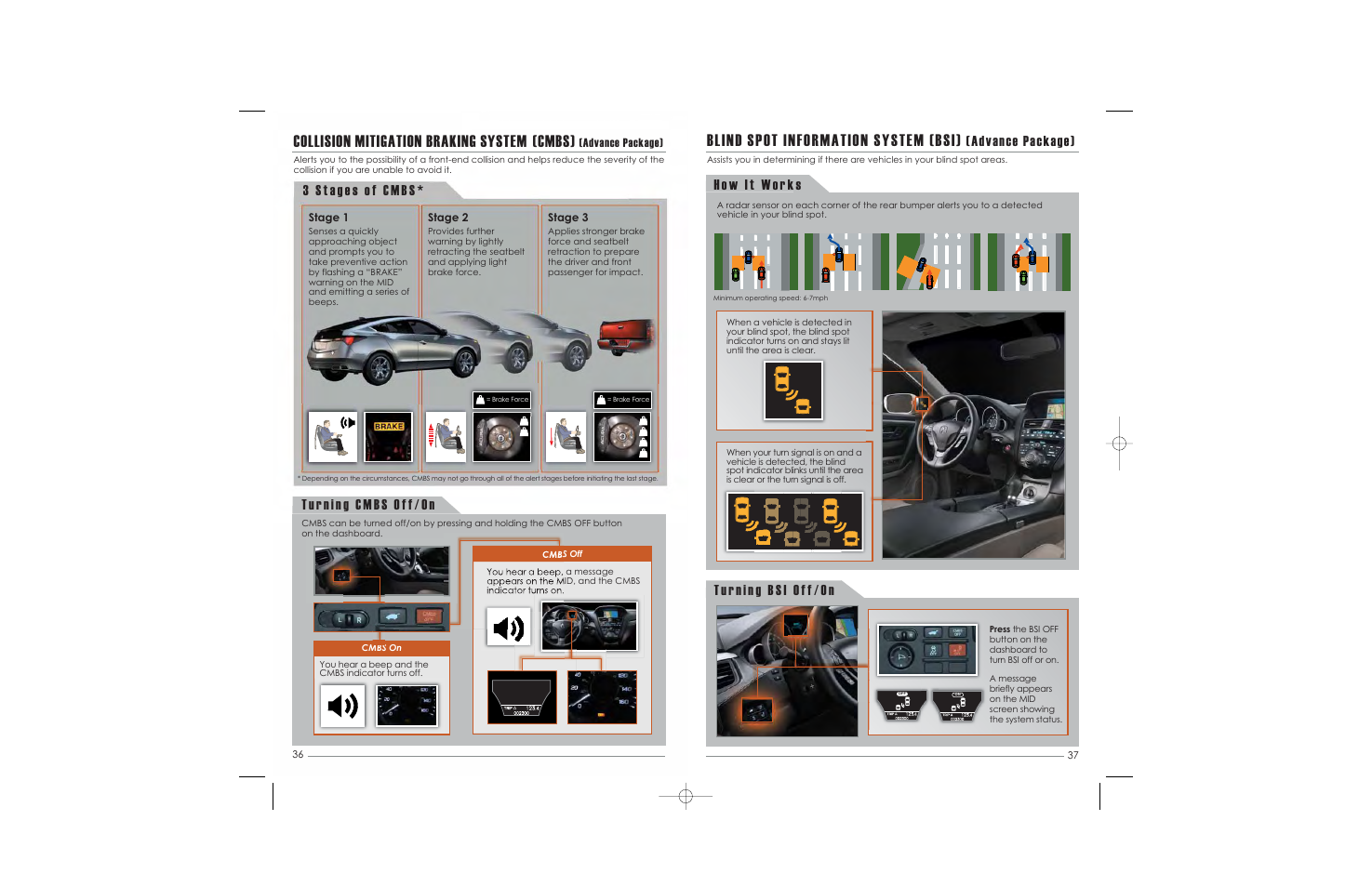 Collision mitigation braking system (cmbs), Advance package) | Acura 2010 ZDX - Advanced Technology Guide User Manual | Page 20 / 21