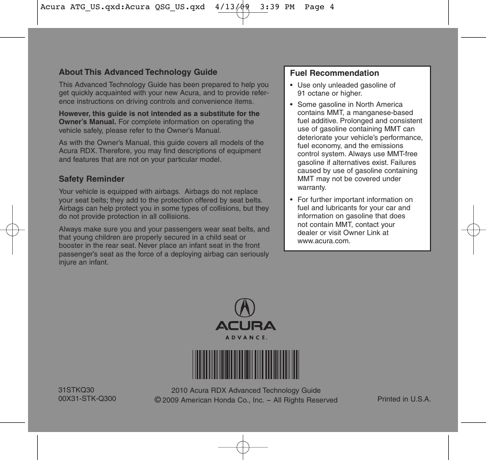 Acura 2010 RDX - Advanced Technology Guide User Manual | Page 22 / 22